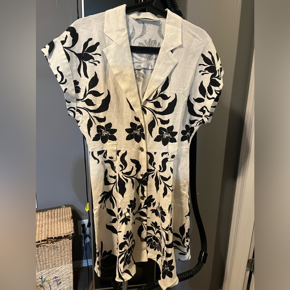 Zara Black White Linen Dress